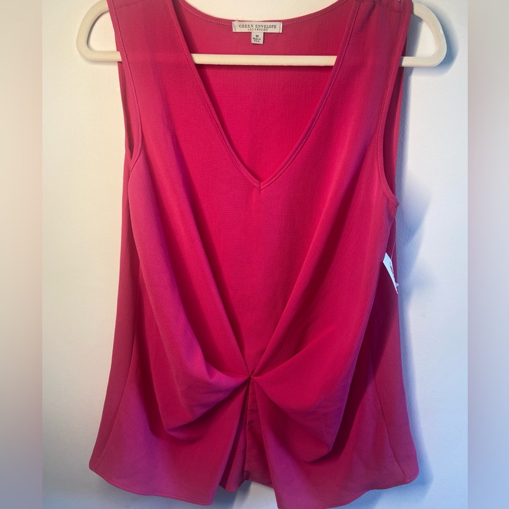 Green Envelope Pink Sleeveless Tie Front Tank Top